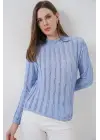 Dokulu Esnek Örme Bluz 975 - Mavi