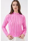 Esnek Dokulu Pembe Bluz