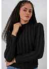 Dokulu Esnek Örme Bluz 975 - Siyah