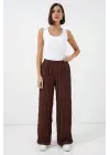 Dokulu Esnek Örme Pantolon 30077 - Kahverengi