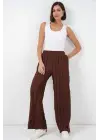Dokulu Esnek Örme Pantolon 30077 - Kahverengi