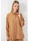 Dokulu Gömlek Pantolon İkili Takım 6710 - Camel