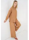 Dokulu Gömlek Pantolon İkili Takım 6710 - Camel