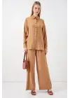 Dokulu Gömlek Pantolon İkili Takım 6710 - Camel