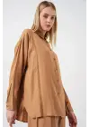Dokulu Gömlek Pantolon İkili Takım 6710 - Camel