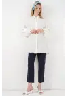 Dokulu Oversize Tunik 5989 - Beyaz