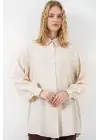 Dokulu Oversize Tunik 5989 - Krem