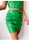 Drapeli deri etek yeşil s24771