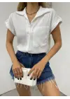 Duble Kol Tek Cepli Bürümcük Gömlek  -Beyaz