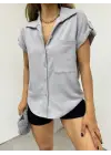 Duble Kol Tek Cepli Bürümcük Gömlek  -Gri