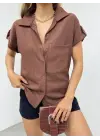 Omarı Kol Detaylı Bürümcük Gömlek - Kahve