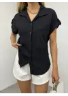 Duble Kol Tek Cepli Bürümcük Gömlek  -Siyah