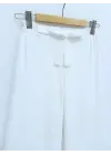 Duble Kumaş Beli Kuşaklı Bol Paça Pantolon  -Beyaz