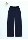 Duble Kumaş Beli Kuşaklı Bol Paça Pantolon -Laci