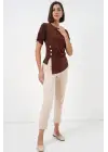 Düğme Detaylı Sandy Bluz 992 - Kahverengi
