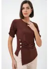 Düğme Detaylı Sandy Bluz 992 - Kahverengi