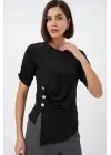 Düğme Detaylı Sandy Bluz 992 - Siyah