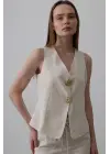 Düğme Detaylı Yelek - Krem