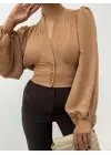 Düğmeli Arkası Lastikli Balon Kol Sandy Crop     -Vizon
