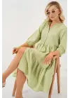 Düğmeli Kısa Kol Elbise 2559 - E.Yeşil