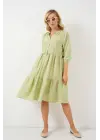 Düğmeli Kısa Kol Elbise 2559 - E.Yeşil