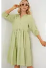 Düğmeli Kısa Kol Elbise 2559 - E.Yeşil
