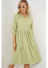 Düğmeli Kısa Kol Elbise 2559 - E.Yeşil