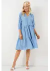 Düğmeli Kısa Kol Elbise 2559 - İndigo