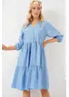 Düğmeli Kısa Kol Elbise 2559 - İndigo