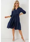 Düğmeli Kısa Kol Elbise 2559 - Lacivert