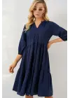 Düğmeli Kısa Kol Elbise 2559 - Lacivert