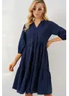 Düğmeli Kısa Kol Elbise 2559 - Lacivert