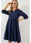 Düğmeli Kısa Kol Elbise 2559 - Lacivert