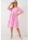 Düğmeli Kısa Kol Elbise 2559 - Pembe