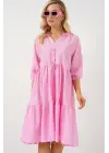 Düğmeli Kısa Kol Elbise 2559 - Pembe