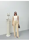 Düğmeli Palazzo pantolon bej p170091
