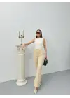 Düğmeli Palazzo pantolon bej p170091