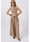 Düşük Bel Oversize Keten Pantolon