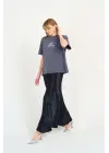 Düz Uzun Saten Etek - Siyah
