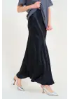 Düz Uzun Saten Etek - Siyah