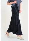 Düz Uzun Saten Etek - Siyah