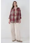 Ekose Desen Oversize Oduncu Gömlek 3854 Bordo