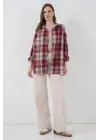 Ekose Desen Oversize Oduncu Gömlek 3854 Bordo