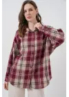 Ekose Desen Oversize Oduncu Gömlek 3854 Bordo