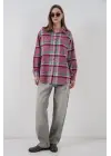 Ekose Desen Oversize Oduncu Gömlek 3854 Mor