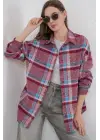 Ekose Desen Oversize Oduncu Gömlek 3854 Mor