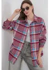 Ekose Desen Oversize Oduncu Gömlek 3854 Mor