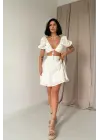 Omarı Şık Ekru Brode Crop ve Mini Etek Takımı