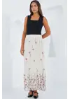 Ekru Desenli Şifon Etek 8010