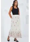 Ekru Desenli Şifon Etek 8010